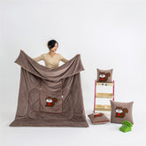 Coffee Brown Little Squirrel - 2-in-1 Foldable Car Pillow Blanket - Cozy 40x40cm Pillow, Unfolds to 100x150cm Blanket for Travel and Office Naps