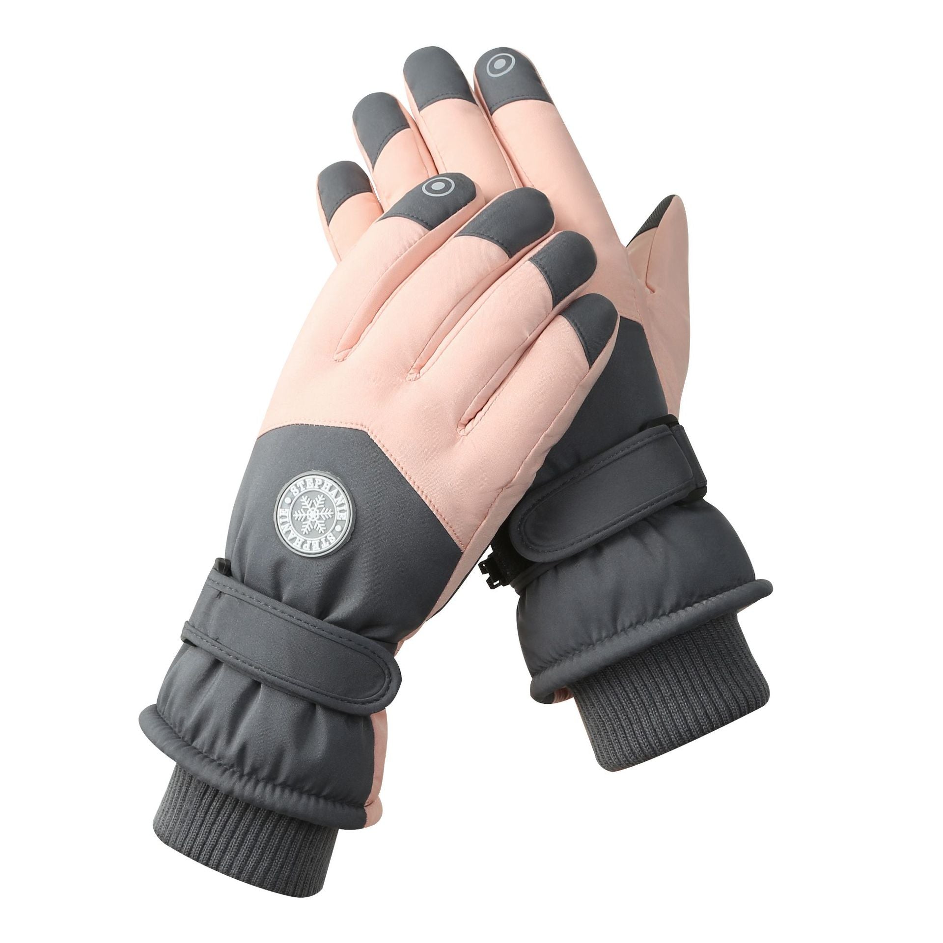 Women's Dark Grey-pink Color Combination Top-Rated Waterproof Touchscreen Ski Gloves - Fleece-Lined for Men & Women