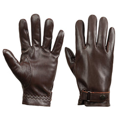 L Dark Brown Premium Men's Genuine Sheepskin Leather Driving & Cycling Gloves