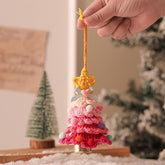 2PCS Red Handmade-Style Crochet Christmas Tree Ornament - Festive Plush Hanging Decor for Home & Car