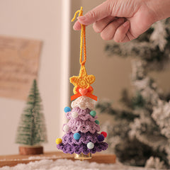 2PCS Purple Handmade-Style Crochet Christmas Tree Ornament - Festive Plush Hanging Decor for Home & Car