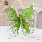 Green Large Glitter Butterfly Christmas Ornaments (Set of 2) - Clip-On Decorations for Trees & Wreaths