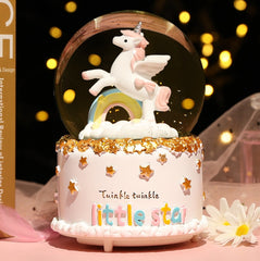 Enchanting Unicorn Snow Globe Music Box - Magical Starry Sky Musical Gift for Girls