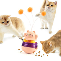 2-Piece Pink Interactive Cat Tumbler Toy - 3-in-1 Treat Dispensing Puzzle Feeder with Ball Track & Teaser Wand
