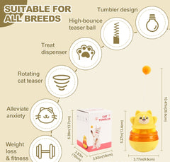 2-Piece Pink Interactive Cat Tumbler Toy - 3-in-1 Treat Dispensing Puzzle Feeder with Ball Track & Teaser Wand