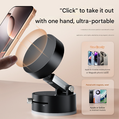 Black Multi-Functional Vacuum Suction Cup Stand - Foldable, Extendable Kitchen Lazy Person's Dual-Sided Magnetic Phone Holder