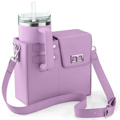Chic PU Leather Crossbody Bag with Tumbler Holder - Multi-Compartment, Adjustable StrapChic PU Leather Crossbody Bag with Tumbler Holder - Multi-Compartment, Adjustable Strap,Does not include thermos cup(purple)