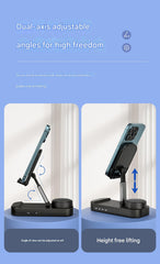 Foldable Desktop Phone Stand with Bluetooth 5.3 Speaker - Adjustable Angle & Height, TF/Line-In(black)