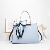 Fashionable Synthetic Leather Crossbody Bag with Detachable Scarf - Multiple Compartments for Daily Essentials(light blue)
