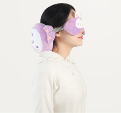 2-in-1 Convertible Eye Mask & Travel Neck Pillow Set - Plush Fabric with Snap Closure(purple)