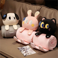 Plush 2-in-1 Pillow Blanket - Adorable Design for Cozy Comfort(Black Cat)