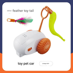 Interactive Smart Cat Toy Car - Automatic Obstacle Avoidance, Feather Tail, USB Rechargeable(orange)