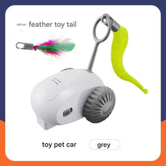 Interactive Smart Cat Toy Car - Automatic Obstacle Avoidance, Feather Tail, USB Rechargeable(gray)