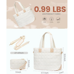 Lightweight Quilted Tote Bag for Women - Fits 15.6 Laptop Water-Resistant with Clutch & Luggage Strap(black)"