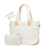 Lightweight Quilted Tote Bag for Women - Fits 15.6 Laptop Water-Resistant with Clutch & Luggage Strap(White)"