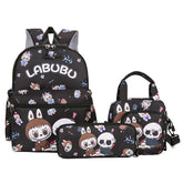 Kids Cartoon Character 3-Piece Backpack Set - Lightweight School Bag with Lunch Bag & Pencil Case(black)