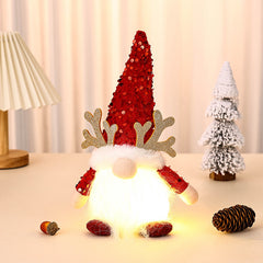 Light-Up Christmas Gnome Plush Doll with Sequin Hat & Antlers - Festive LED Tabletop Decoration(red)