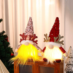 Light-Up Christmas Gnome Plush Doll with Sequin Hat & Antlers - Festive LED Tabletop Decoration(pink)
