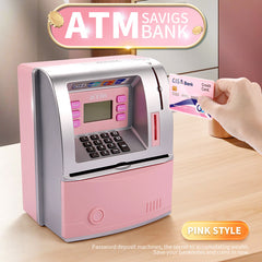 Kids Electronic ATM Savings Bank - Digital Piggy Bank with Password, Auto Roll-in Banknotes & Coin Slot for Financial Learning Fun(pink)