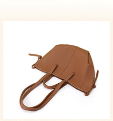 Brown Chic Minimalist PU Leather Tote Bag - Women's Versatile Shoulder Handbag with Contrast Stitching