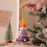 2 Pcs Style B Yellow and Purple Handmade Crochet Christmas Tree Ornament - Festive Hanging Decoration with Jingle Bell