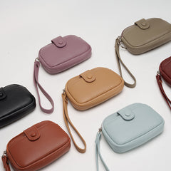 Khaki Womens Compact PU Leather Coin Purse - Stylish Mini Wallet Wristlet with Card Holder and Key Ring