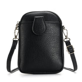 Black Chic Crossbody Phone Bag - Womens PU Leather Mini Shoulder Purse with Adjustable Strap