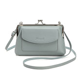 Blue Women's Vintage Kiss Lock Crossbody Bag - PU Leather Clutch Purse with Detachable Strap