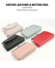 Blue Women's Vintage Kiss Lock Crossbody Bag - PU Leather Clutch Purse with Detachable Strap