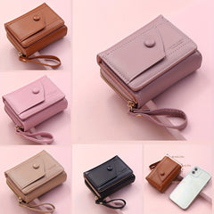 Pink Chic Compact Trifold Wallet for Women - PU Leather Card Holder with Zipper Coin Purse & Wristlet Strap