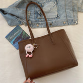 Brown Chic Large Capacity Tote Bag - PU Leather Commuter Shoulder Handbag for Women