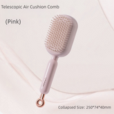 Pink Innovative Self-Cleaning Cushion Hairbrush - Retractable Bristle Detangling & Scalp Massager