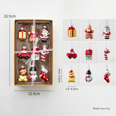 Style B Colorful Whimsical Miniature Glass Christmas Ornament Set - 9pc Retro Holiday Collection