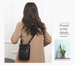 Black Women's Crossbody Bag Soft PU Leather Shoulder Phone Bag Vintage European Style Small Messenger Purse