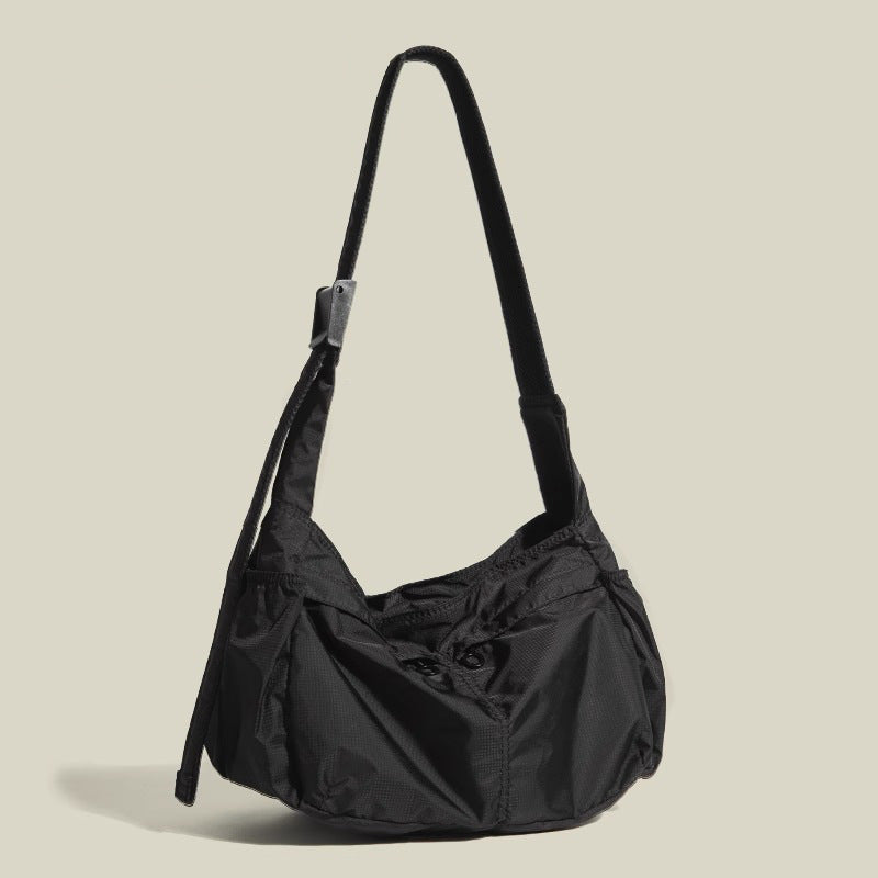 Black Large Capacity Nylon Tote Bag - Water Resistant Casual Shoulder Bag for Daily Use and Outdoor Activities