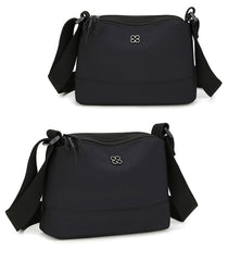 Black Lightweight Multi-Layer Crossbody Bag for Women – Compact, Water-Resistant Nylon Shoulder Bag with Adjustable Strap