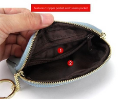 Blue Stylish Mini Zipper Wallet for Women – Compact PU Coin Purse with Key Ring & Card Storage (3-Pack)