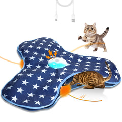 Dark Blue Interactive Cat Play Tunnel & Hunting Cover - Self-Entertaining Pet Game Toy with Teasers