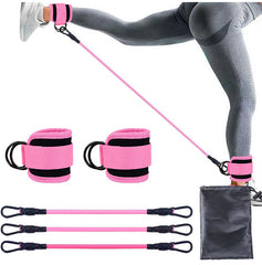 Pink Black Snap Resistance Bands Set with Ankle Straps for Glute Kickbacks & Leg Workouts (10-30lbs)
