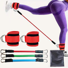 Red Silver SnapResistance Bands Set with Ankle Straps for Glute Kickbacks & Leg Workouts (10-30lbs)