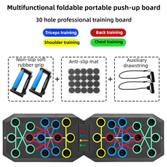 30-Hole Black Foldable Push Up Board with Resistance Bands & Non-Slip Grips for Home Gym
