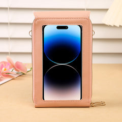 Light Pink Women's Cute Mini PU Leather Crossbody Phone Bag (19x12x4cm) - Touch Screen Window, Vertical Style