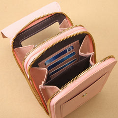 Dark Pink Women's Cute Mini PU Leather Crossbody Phone Bag (19x12x4cm) - Touch Screen Window, Vertical Style