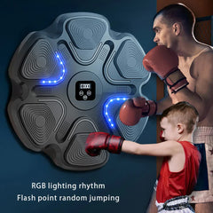 White 6-Target Sensor Smart Bluetooth Music Boxing Kit with Adult Gloves - Electronic Wall Punch Pad, Drill-Free & Detachable, Screen Counter, USB Rechargeable