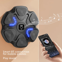 Black 6-Target Sensor Smart Bluetooth Music Boxing Kit with Adult Gloves - Electronic Wall Punch Pad, Drill-Free & Detachable, Screen Counter, USB Rechargeable
