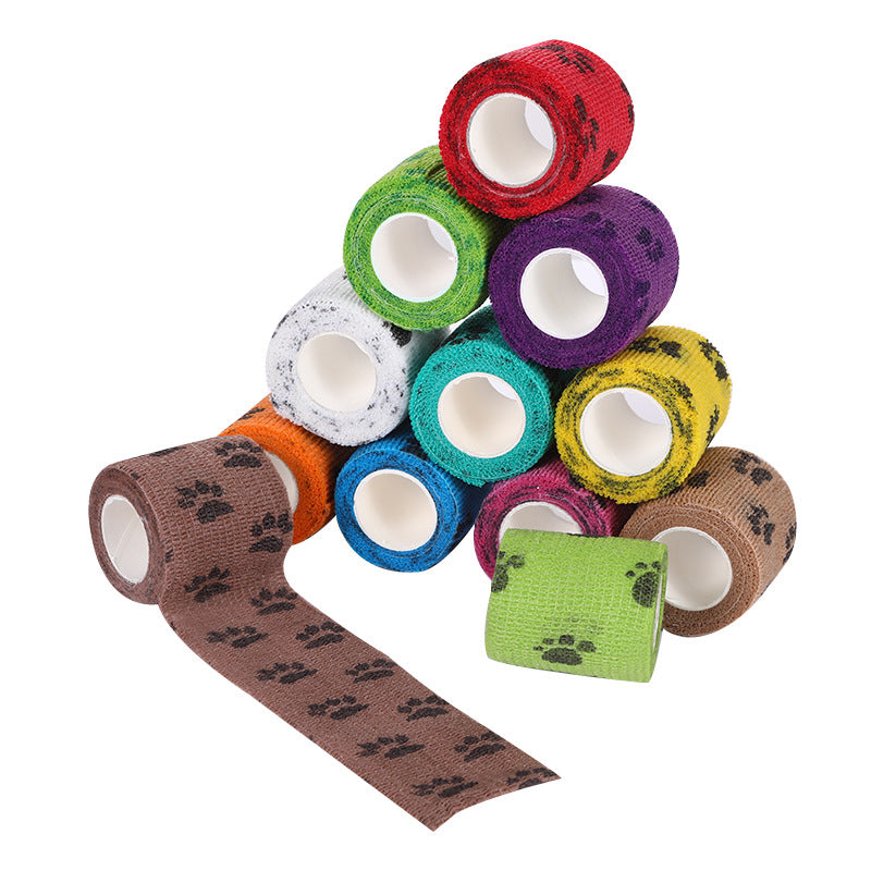 Pet Medical Therapy Self Adhesive Bandage Set(12 Volumes:5CM*4.5M) - Elastic Cute First Aid for Dogs and Cats & Humans, 12 Paw Colors