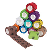Pet Medical Therapy Self Adhesive Bandage Set(12 Volumes:5CM*4.5M) - Elastic Cute First Aid for Dogs and Cats & Humans, 12 Paw Colors