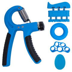 Blue 5 in 1 Hand Grip Strengthener Kit Adjustable Resistance Finger Stretcher Stress Relief Ball and Grip Ring for Rehabilitation and Muscle Building