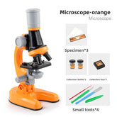 Orange Kids Biological Microscope Kit 100x 400x 1200x LED Magnification STEM Science Toy for School Students with Sample Slides