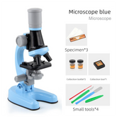 Blue Kids Biological Microscope Kit 100x 400x 1200x LED Magnification STEM Science Toy for School Students with Sample Slides